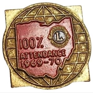Vintage Lions Club 100% Attendance Pin 1969-70 Ohio | W.R. Bryan Int'l Pres.